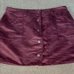 Red velvet button up skirt